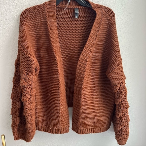 Alya Sweaters - Alya Rust Orange Chunky Knit Open Cardigan